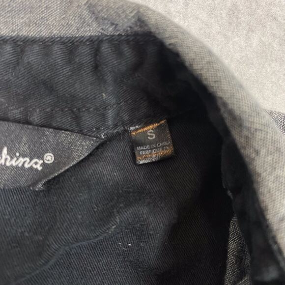 Deus Ex Machina Shirt Mens S Grey Long Sleeve Chambray Pearl Snap Moto Work - Picture 14 of 15